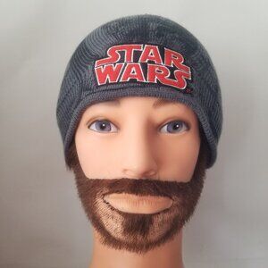 Star Wars Mens Boys Black Gray Knit Red Logo Acrylic Beanie